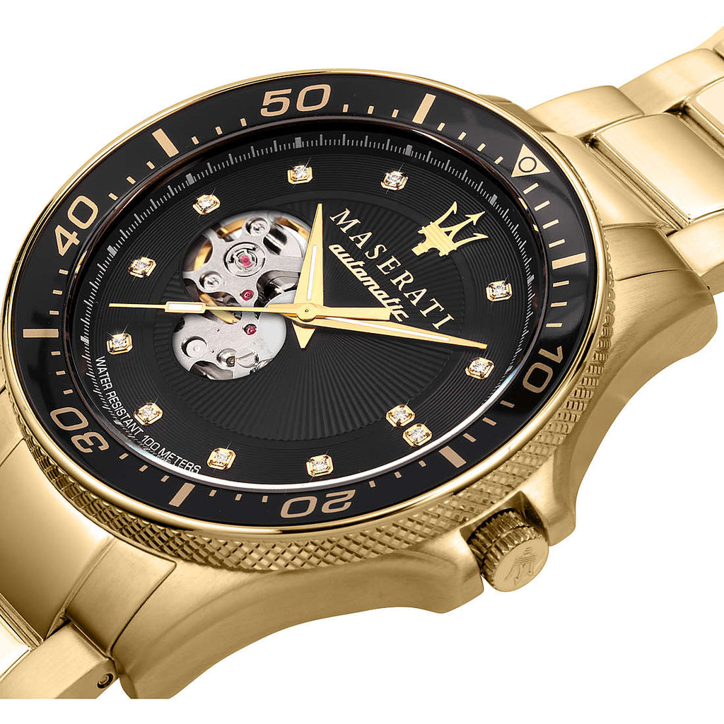 Maserati SFIDA Black Dial Yellow Gold Toned Watch For Men - R8823140003 Buy Now By Maserati