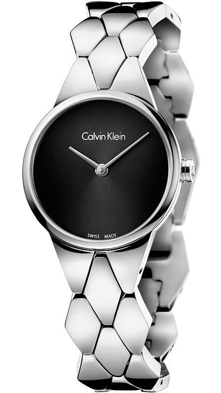 Calvin Klein Snake Black Dial Silver Steel Strap Watch For Women - K6E23141 Buy Now By Calvin Klein