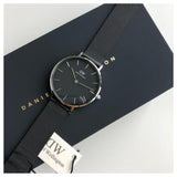 Daniel Wellington Petite Ashfield Black Dial Black Mesh Strap Watch For Women - DW00100202