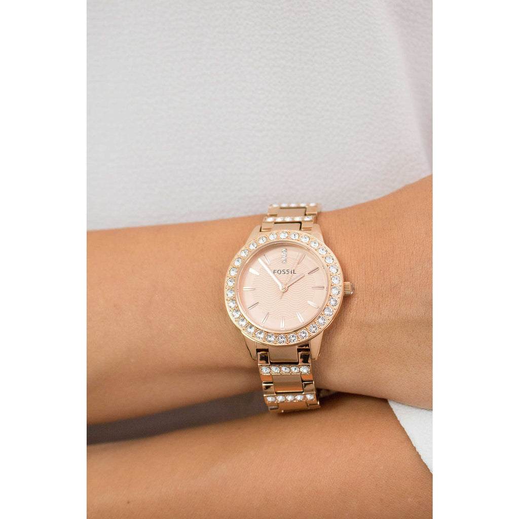 Fossil Jesse Crystal Rose Gold Dial Rose Gold Steel Strap Watch for Women - ES3020 Buy Now By Fossil