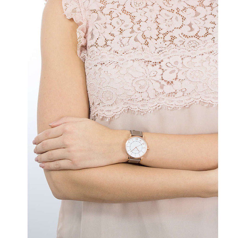 Marc Jacobs Roxy White Dial Cement Brown Leather Strap Watch for Women - MJ1533 Buy Now By Marc Jacobs