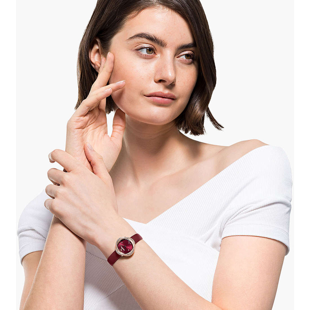 Swarovski Crystal Flower Red Dial Red Leather Strap Watch for Women - 5552780 Buy Now By Swarovski
