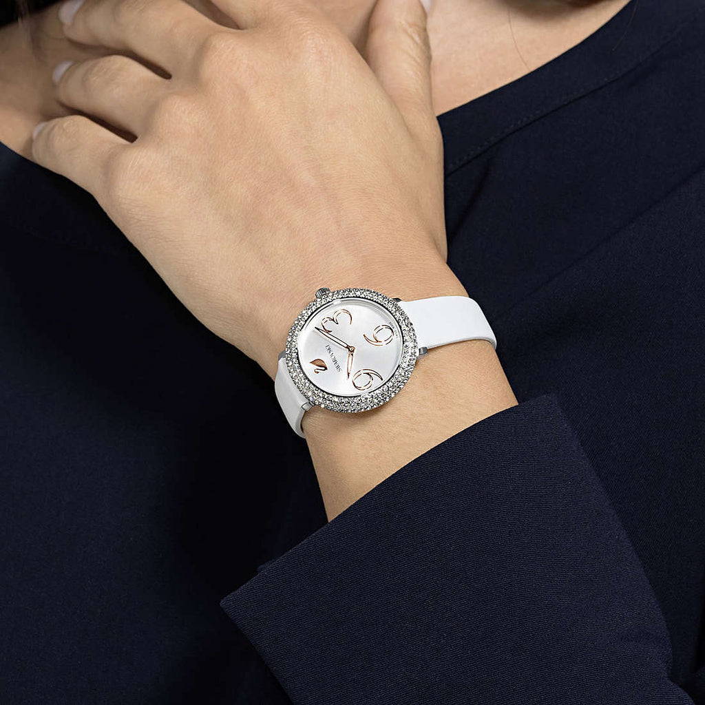 Swarovski Crystal Frost Silver Dial White Leather Strap Watch for Women - 5484070 Buy Now By Swarovski