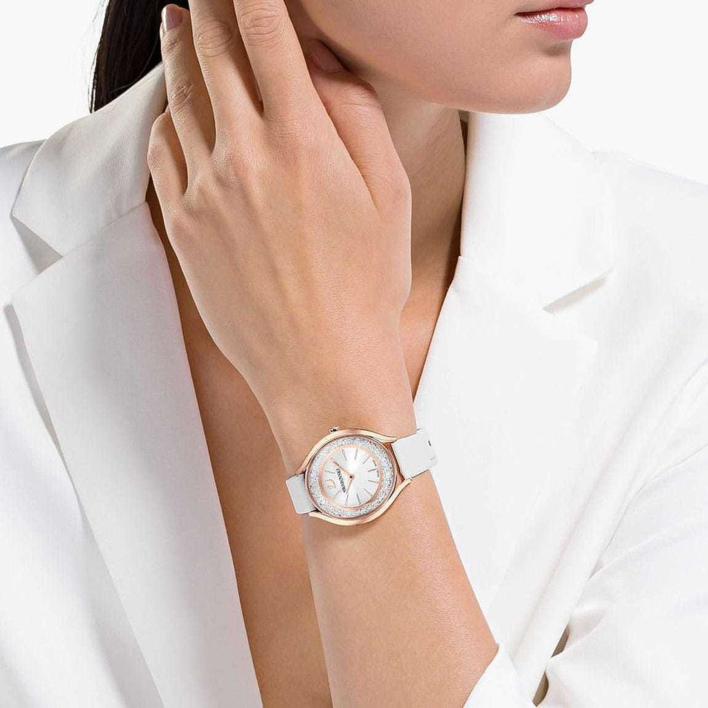 Swarovski Crystalline Aura Silver Dial White Leather Strap Watch for Women - 5519453 Buy Now By Swarovski
