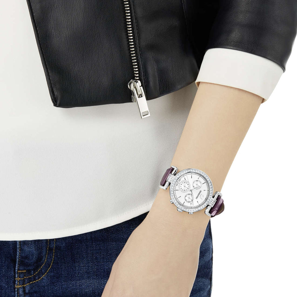 Swarovski Era Journey Chronograph Silver Dial Purple Leather Strap Watch for Women - 5296835 Buy Now By Swarovski