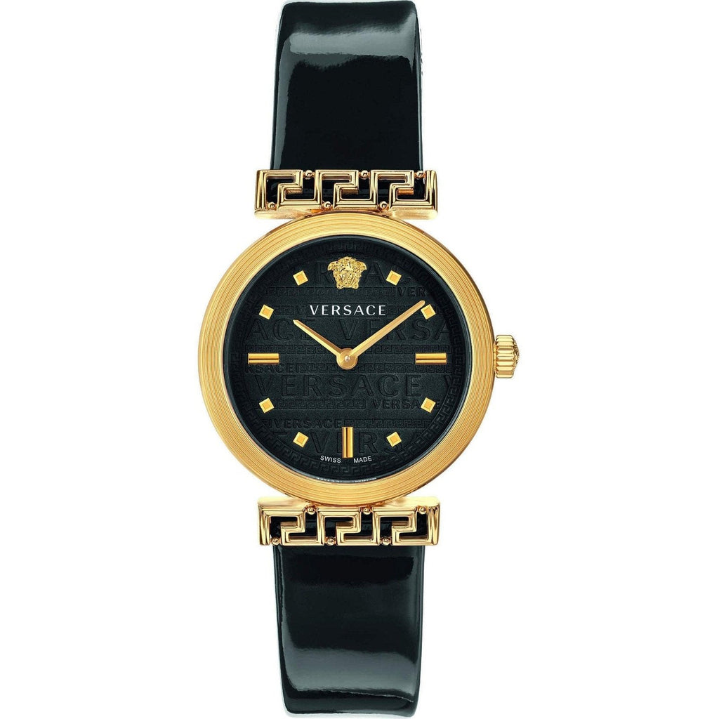 Versace Greca Meander Black Dial Black Leather Strap Watch for Women - VELW00420 Buy Now By Versace