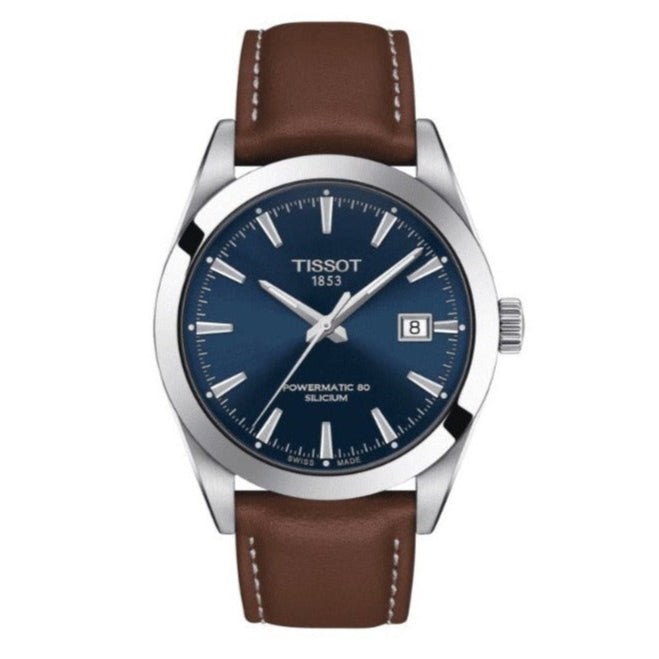Tissot Gentlemen Powermatic 80 Silicium Blue Dial Brown Leather Strap Watch For Men - T127.407.16.041.00 Buy Now By Tissot