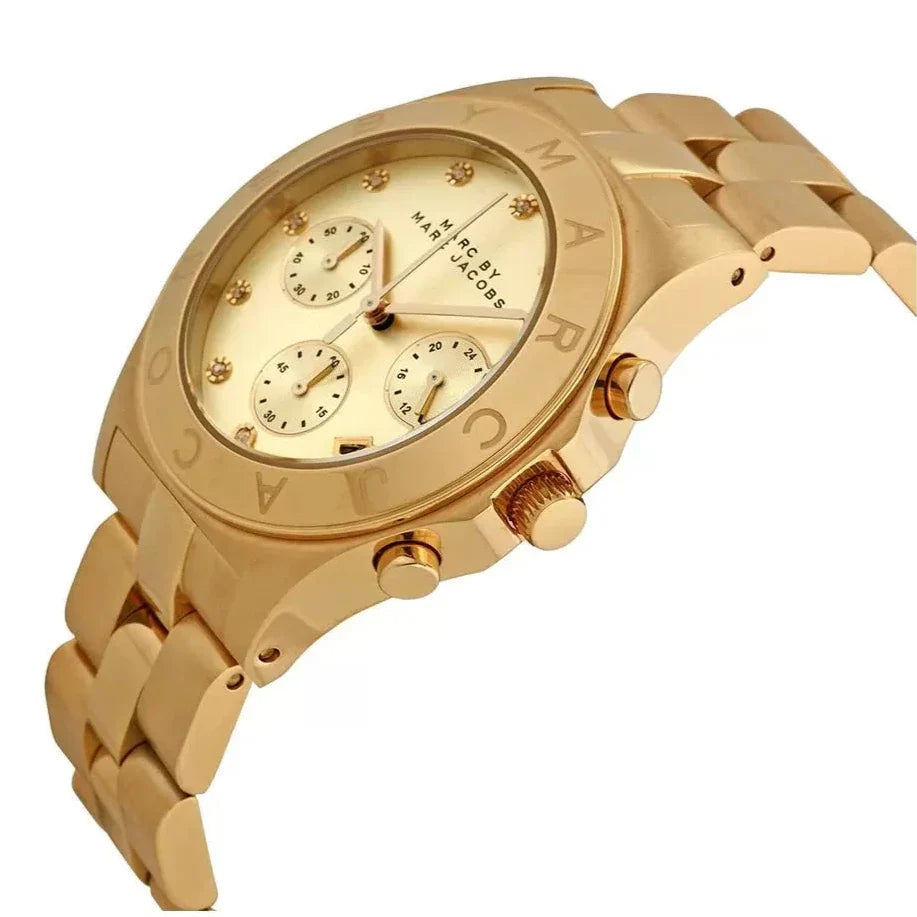 Marc Jacobs Blade Chronograph Gold Dial Gold Steel Strap Watch for Women - MBM3101 Buy Now By Marc Jacobs