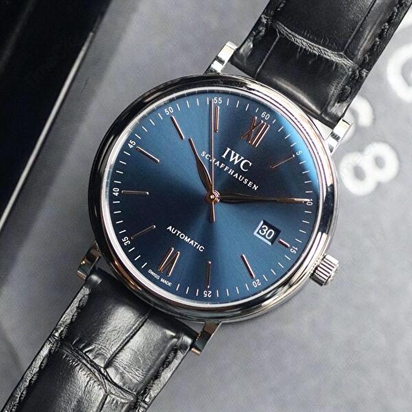 IWC Portofino Automatic Blue Dial Black Leather Strap Watch for Men - IW356523 Buy Now By IWC
