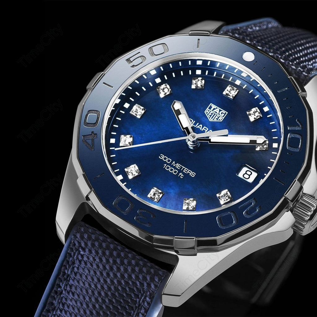 Tag Heuer Aquaracer Quartz Mother of Pearl Blue Dial Blue NATO Strap Watch for Women - WAY131L.FT6091 Buy Now By Tag Heuer