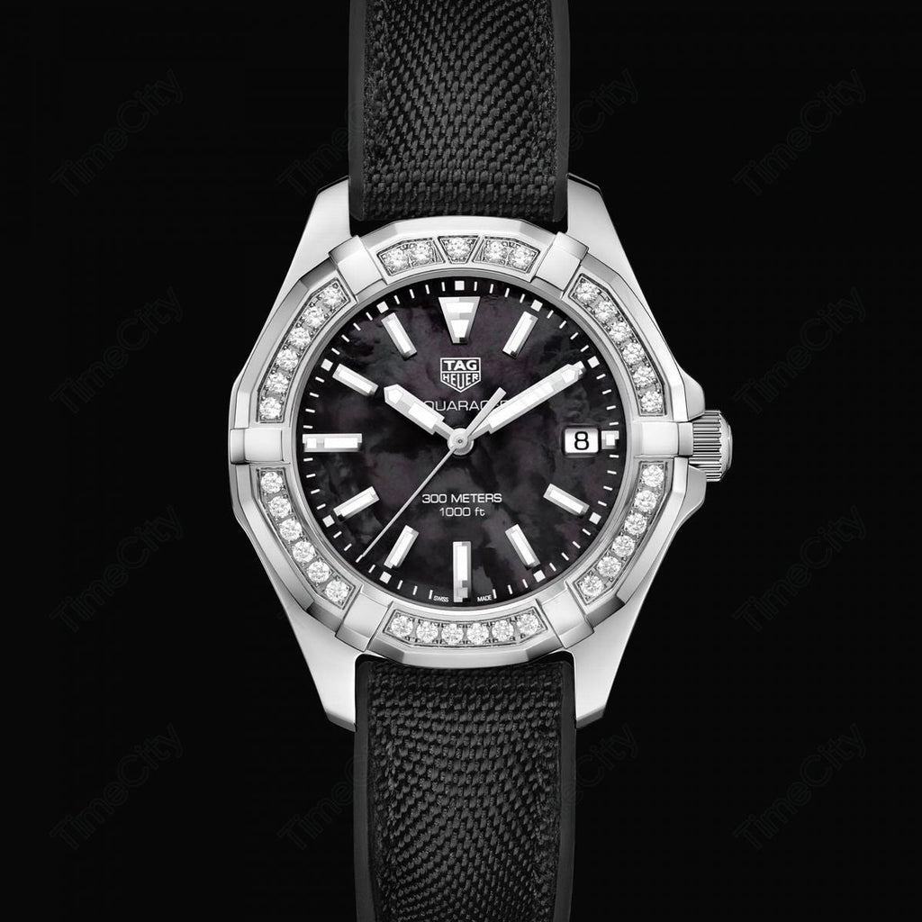Tag Heuer Aquaracer Diamonds Mother of Pearl Black Dial Black Nylon Strap Watch for Women - WAY131P.FT6092 Buy Now By Tag Heuer
