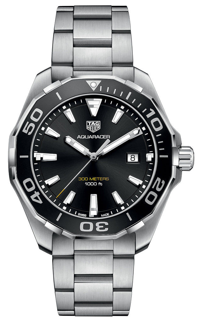 Tag Heuer Aquaracer Quartz Black Dial Silver Steel Strap Watch for Men - WAY101A.BA0746 Buy Now By Tag Heuer