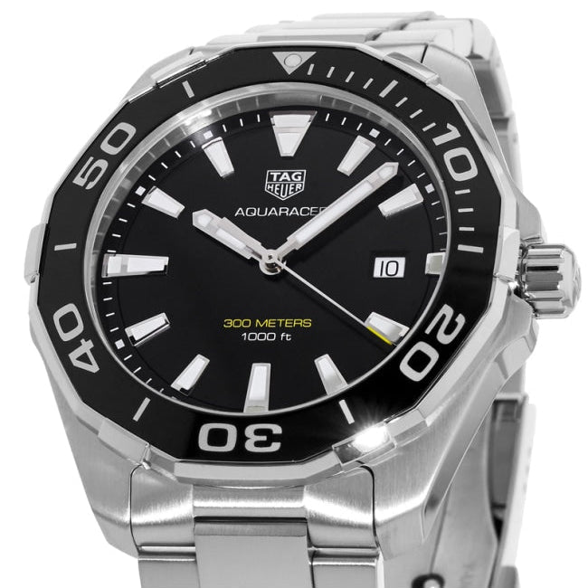 Tag Heuer Aquaracer Quartz Black Dial Silver Steel Strap Watch for Men - WAY101A.BA0746 Buy Now By Tag Heuer