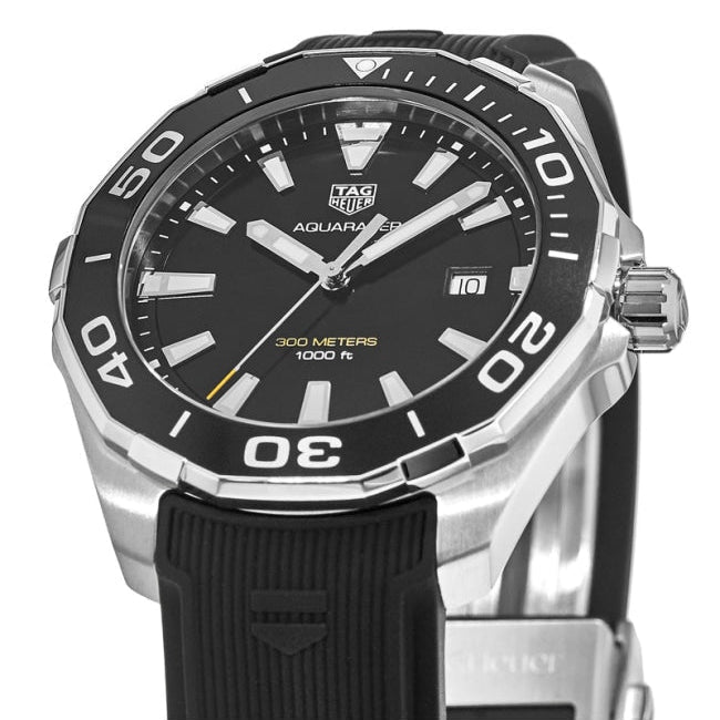 Tag Heuer Aquaracer Quartz Black Dial Black Rubber Strap Watch for Men - WAY101A.FT6141 Buy Now By Tag Heuer