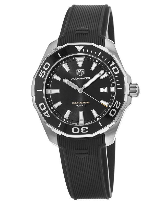 Tag Heuer Aquaracer Quartz Black Dial Black Rubber Strap Watch for Men - WAY101A.FT6141 Buy Now By Tag Heuer