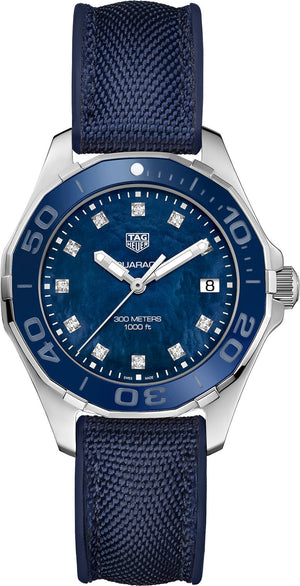 Tag Heuer Aquaracer Quartz Mother of Pearl Blue Dial Blue NATO Strap Watch for Women - WAY131L.FT6091 Buy Now By Tag Heuer