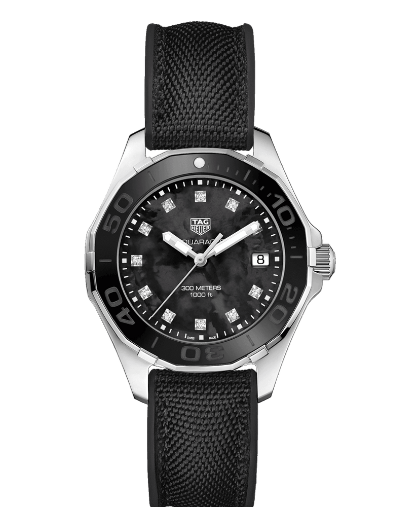 Tag Heuer Aquaracer Quartz Mother of Pearl Black Dial Black NATO Strap Watch for Women - WAY131M.FT6092 Buy Now By Tag Heuer