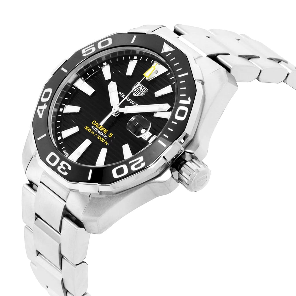 Tag Heuer Aquaracer Caliber 5 Black Dial Silver Steel Strap Watch for Men - WAY201A .BA0927 Buy Now By Tag Heuer
