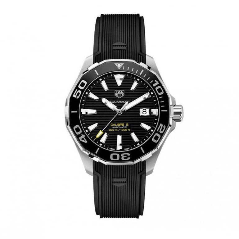 Tag Heuer Aquaracer Calibre 5 Automatic Black Dial Black Rubber Strap Watch for Men - WAY201A.FT6142 Buy Now By Tag Heuer