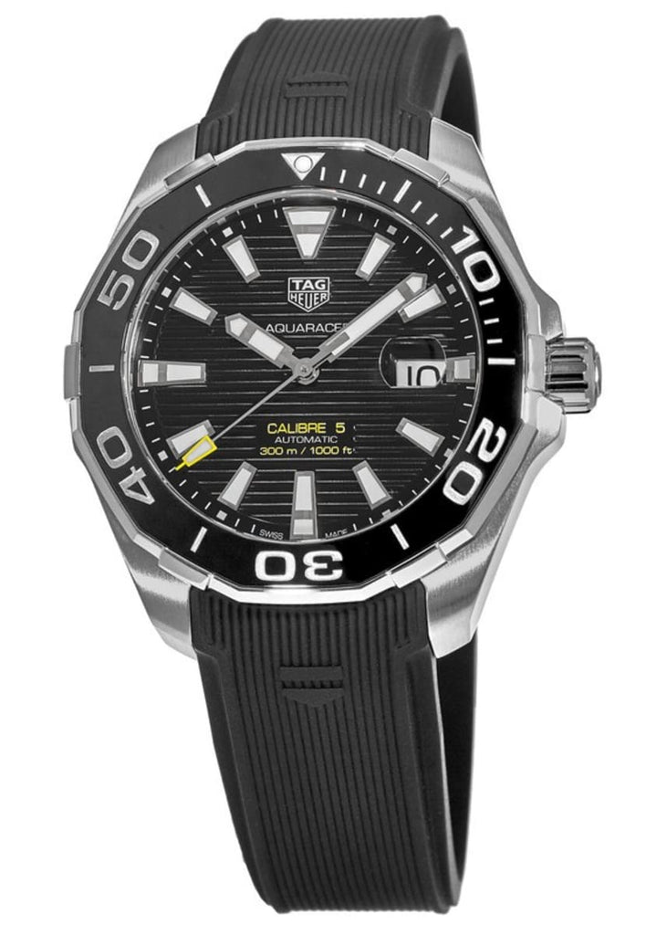 Tag Heuer Aquaracer Calibre 5 Automatic Black Dial Black Rubber Strap Watch for Men - WAY201A.FT6142 Buy Now By Tag Heuer