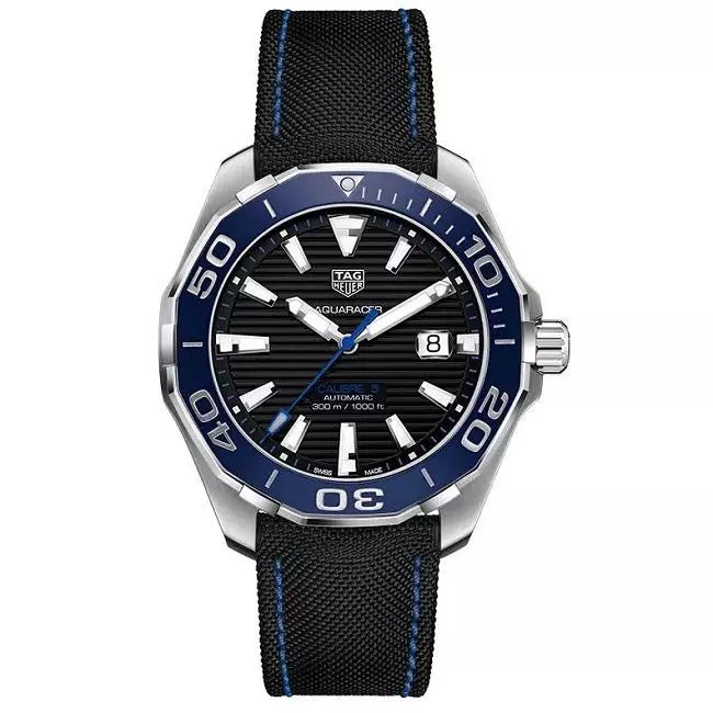 Tag Heuer Aquaracer Calibre 5 Automatic Black Dial Black Nylon Strap Watch for Men - WAY201C.FC6395 Buy Now By Tag Heuer