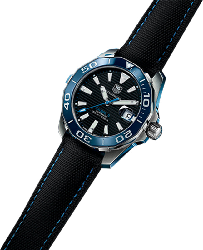 Tag Heuer Aquaracer Calibre 5 Automatic Black Dial Black Nylon Strap Watch for Men - WAY201C.FC6395 Buy Now By Tag Heuer