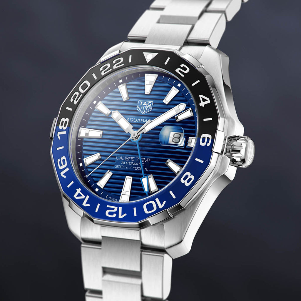 Tag Heuer Aquaracer GMT Calibre 6 Automatic Blue Dial Silver Steel Strap Watch for Men - WAY201T.BA0927 Buy Now By Tag Heuer