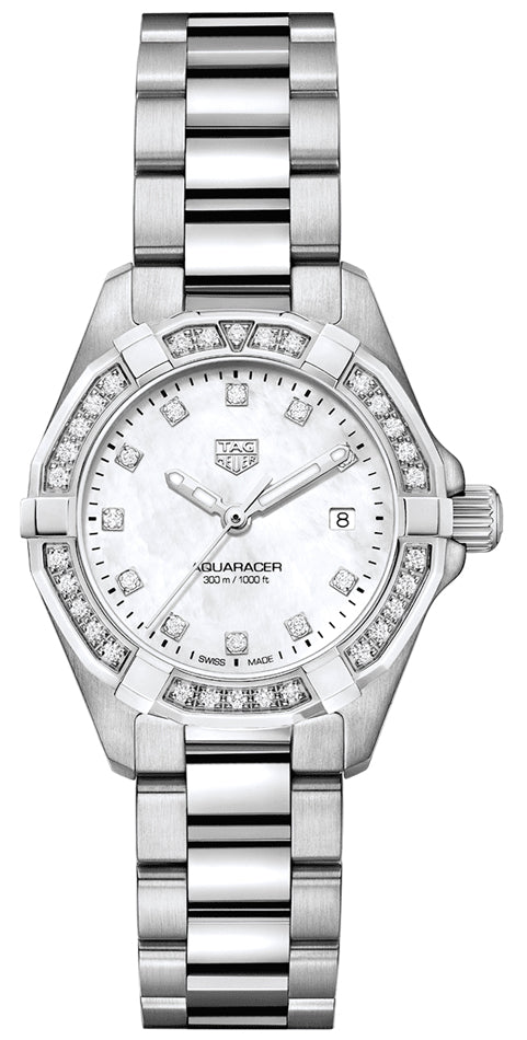 Tag Heuer Aquaracer Diamonds Mother of Pearl White Dial Silver Steel Strap Watch for Women - WBD1415.BA0741 Buy Now By Tag Heuer