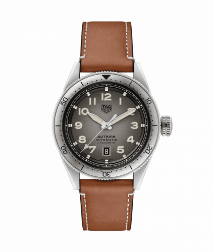 Tag Heuer Autavia Isograph Grey Dial Calfskin Brown Leather Strap Watch for Men - WBE5111.FC8267 Buy Now By Tag Heuer