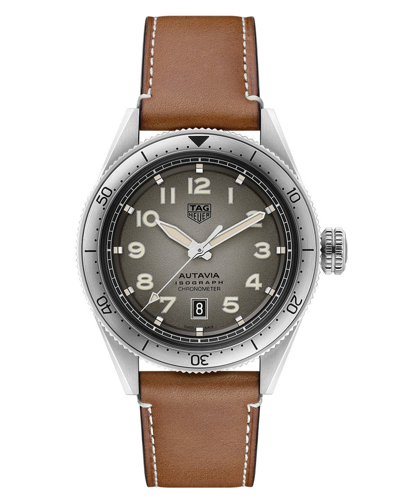 Tag Heuer Autavia Isograph Grey Dial Calfskin Brown Leather Strap Watch for Men - WBE5111.FC8267 Buy Now By Tag Heuer