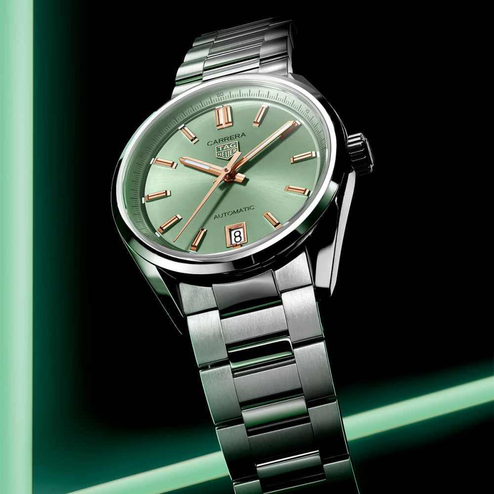 Tag Heuer Carrera Date Automatic 18K Green Dial Silver Steel Strap Watch for Women - WBN2312.BA0001 Buy Now By Tag Heuer