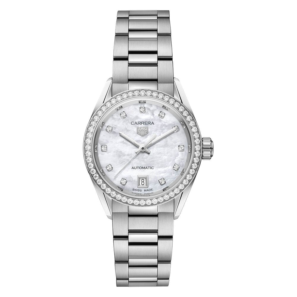 Tag Heuer Carrera Date Diamonds Mother of Pearl Dial Silver Steel Strap Watch for Women - WBN2414.BA0621 Buy Now By Tag Heuer