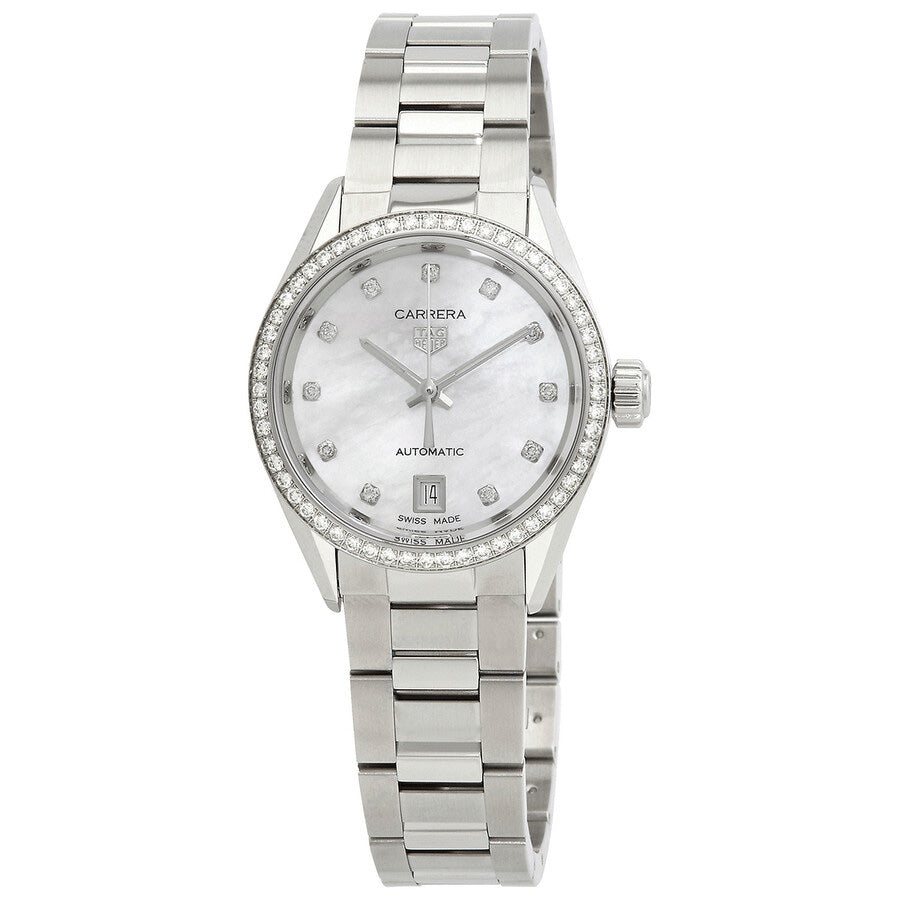 Tag Heuer Carrera Date Diamonds Mother of Pearl Dial Silver Steel Strap Watch for Women - WBN2414.BA0621 Buy Now By Tag Heuer