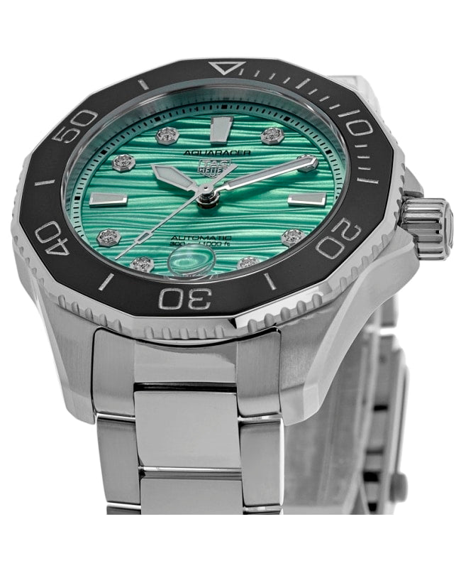 Tag Heuer Aquaracer Professional 300 Automatic Diamonds Green Dial Silver Steel Strap Watch for Women - WBP231K.BA0618 Buy Now By Tag Heuer