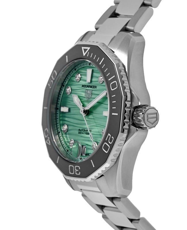 Tag Heuer Aquaracer Professional 300 Automatic Diamonds Green Dial Silver Steel Strap Watch for Women - WBP231K.BA0618 Buy Now By Tag Heuer