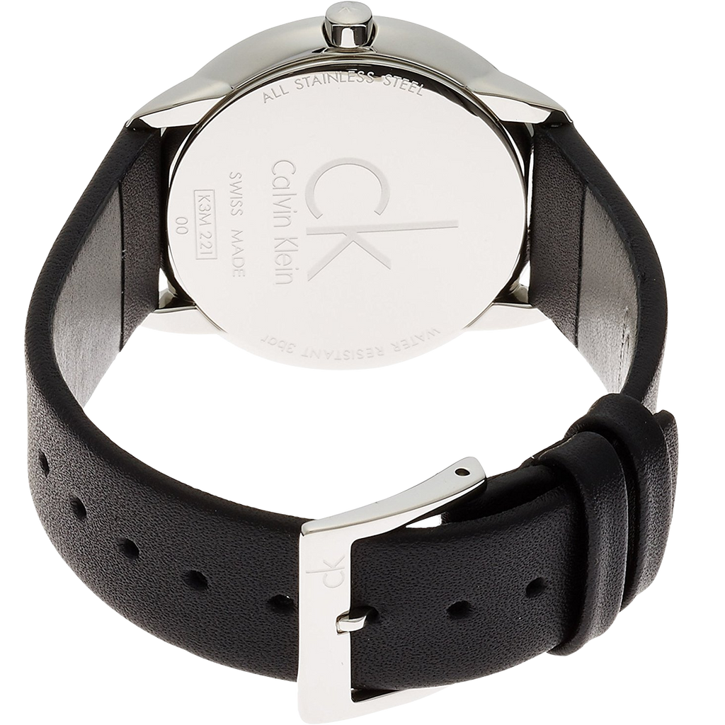 Calvin Klein Minimal Grey Dial Black Leather Strap Watch for Men - K3M221C4 Buy Now By Calvin Klein