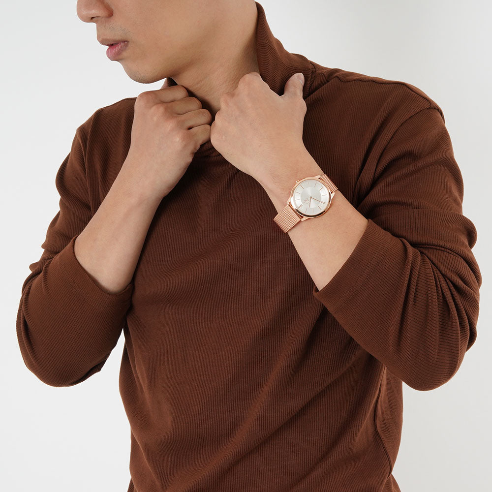Calvin Klein Minimal White Dial Rose Gold Mesh Bracelet Watch for Men - K3M21626 Buy Now By Calvin Klein