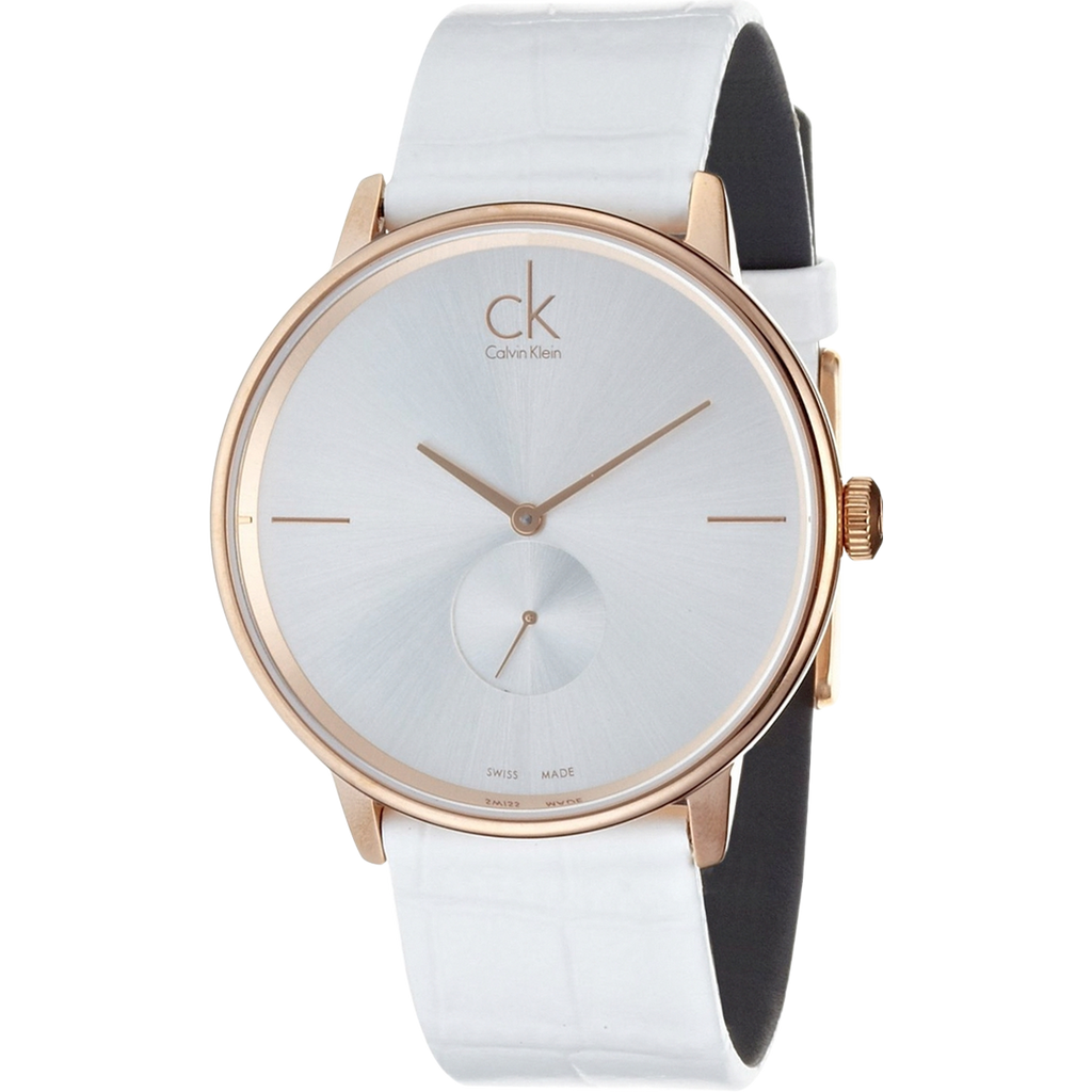 Calvin Klein Accent Silver Dial White Leather Strap Watch for Women - K2Y216K6 Buy Now By Calvin Klein