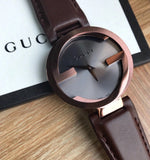Gucci Interlocking G 18K Gold Black Dial Brown Leather Strap Watch For Women - YA133304 Buy Now By Gucci