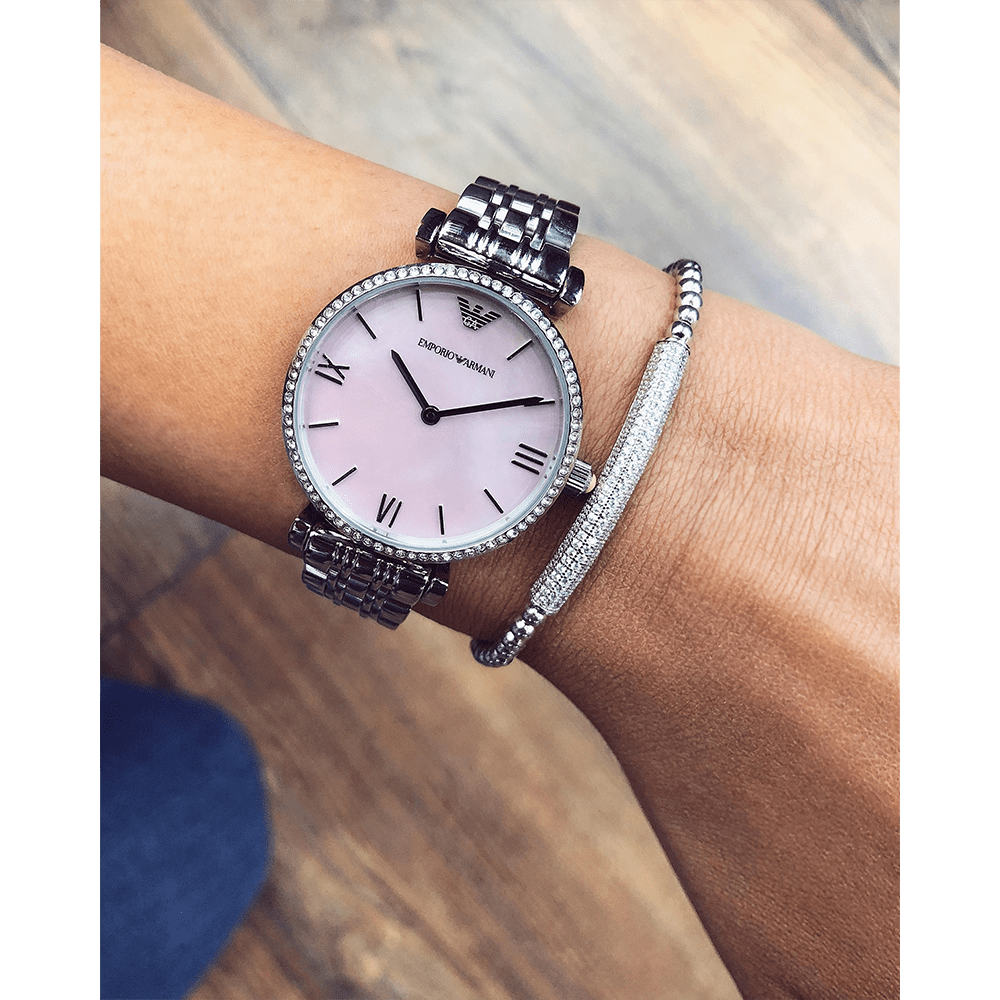 Emporio Armani Gianni T Bar Pink Mother of Pearl Dial Silver Steel Strap Watch For Women - AR1779 Buy Now By Emporio Armani
