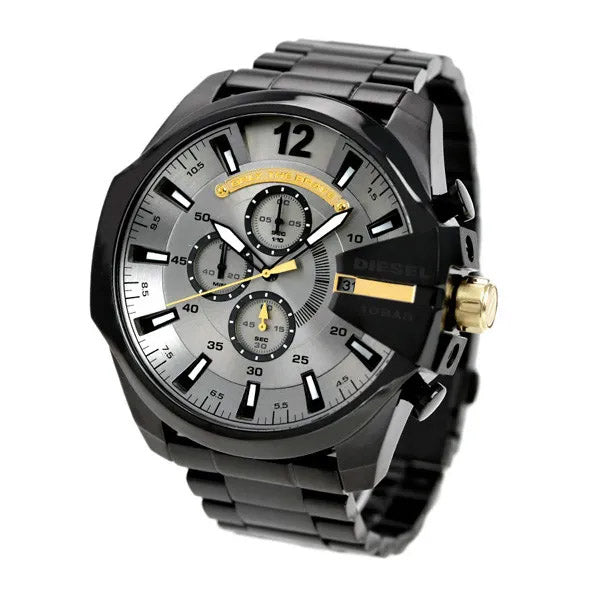 Diesel Mega Chief Chronograph Grey Dial Black Steel Strap Watch For Men - DZ4479 Buy Now By Diesel