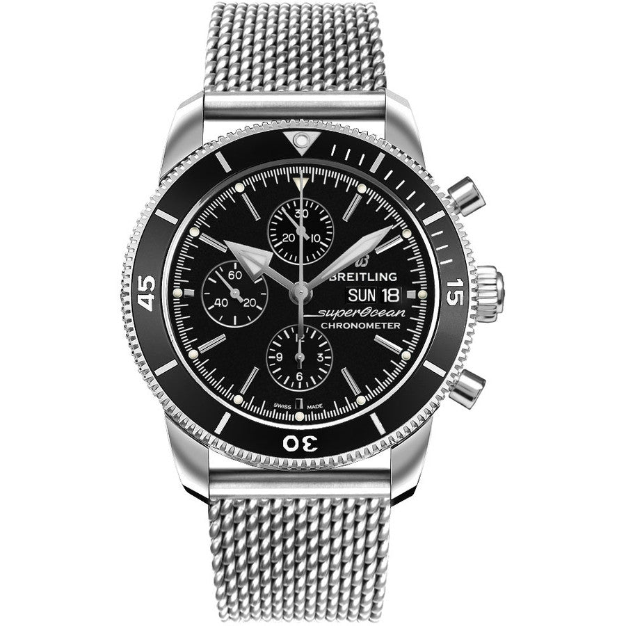 Breitling Superocean Heritage Chronograph 44 Black Dial Silver Mesh Bracelet Watch for Men - A13313121B1A1 Buy Now By Breitling