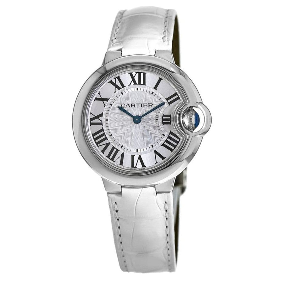 Cartier Ballon Bleu De Cartier Silver Dial White Leather Strap Watch for Women - W6920086 Buy Now By Cartier