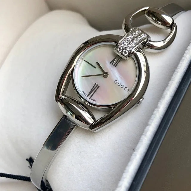 Gucci Horsebit Collection Diamonds Mother of Pearl White Dial Silver Steel Strap Watch For Women - YA139504 Buy Now By Gucci