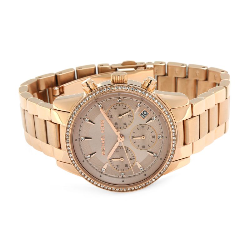 Michael Kors Ritz Chronograph Rose Gold Dial Rose Gold Steel Strap Watch for Women - MK6357 Buy Now By Michael Kors