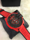 Diesel Mega Chief Chronograph Black Dial Red Rubber Strap Watch For Men - DZ4526