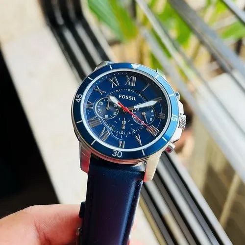 Fossil Grant Chronograph Blue Dial Blue Leather Strap Watch for Men - FS5373 Buy Now By Fossil