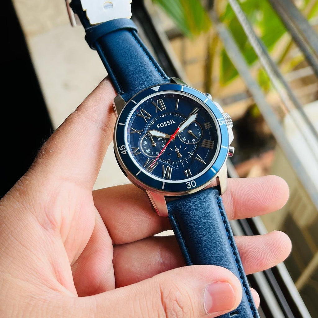 Fossil Grant Chronograph Blue Dial Blue Leather Strap Watch for Men - FS5373 Buy Now By Fossil