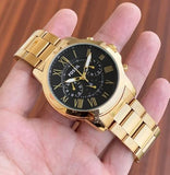 Fossil Grant Chronograph Black Dial Gold Steel Strap Watch for Men - FS4815 Buy Now By Fossil
