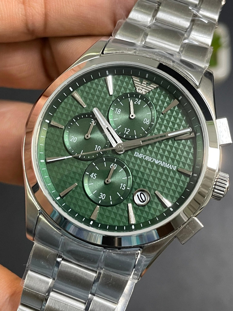 Emporio Armani Paolo Chronograph Green Dial Silver Steel Strap Watch For Men - AR11529 Buy Now By Emporio Armani